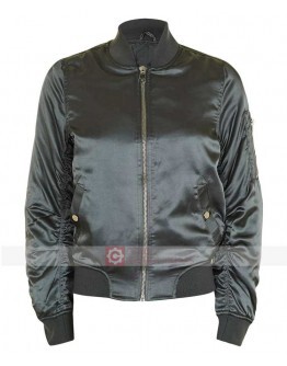 Women Satin Topshop Bomber Green Jacket